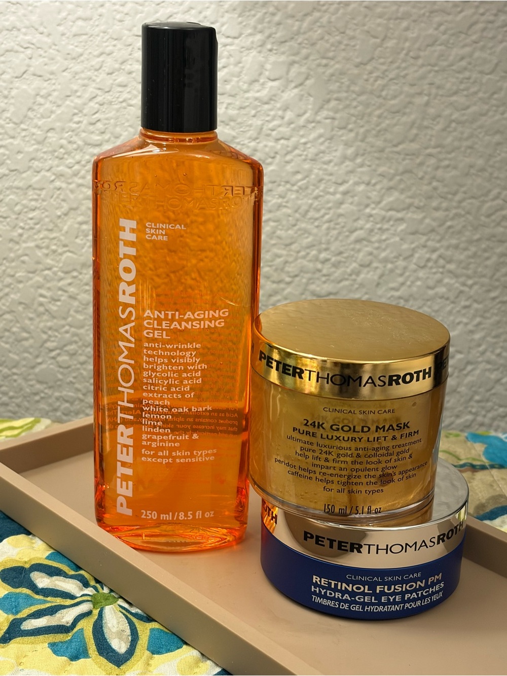 Peter Thomas Roth Anti-Aging Cleansing Gel, Retinol PM Eye Patches & Gold Mask